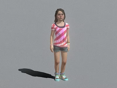 Game Movie Character Young Girl Wearing Pink White Striped T-Shirt Blue Denim Shorts And Sneakers 3d model