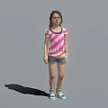 Game Movie Character Young Girl Wearing Pink White Striped T-Shirt Blue Denim Shorts And Sneakers