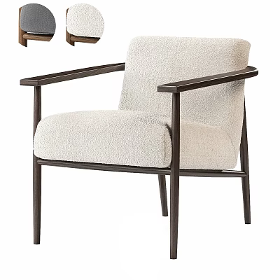 Modern Beige Upholstered Dining Chair With Black Metal Frame And Armrests 3d model