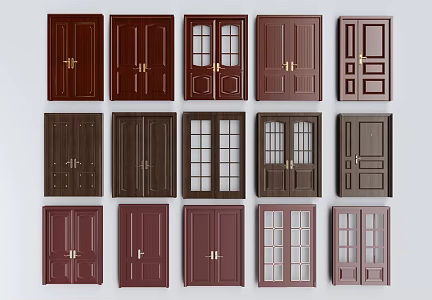 Chinese-style Double-door Swing-door Entry Door Sub-door Anti-theft Door sliding door 3d model