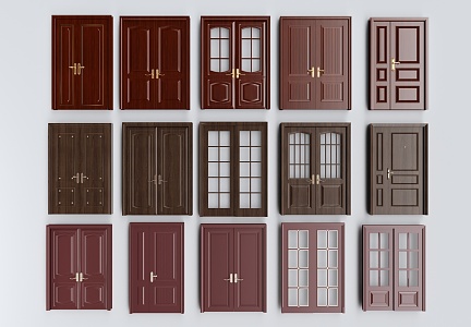 Chinese-style Double-door Swing-door Entry Door Sub-door Anti-theft Door sliding door 3d model