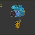 Blue Industrial Electric Hoist Lifting Device With Yellow Black Warning Stripes Hook