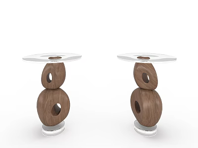 Modern Wooden Side Tables with Glass Top and Hollowed Circular Stacked Bases Artistic Minimalist Design 3d model