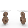 Modern Wooden Side Tables with Glass Top and Hollowed Circular Stacked Bases Artistic Minimalist Design