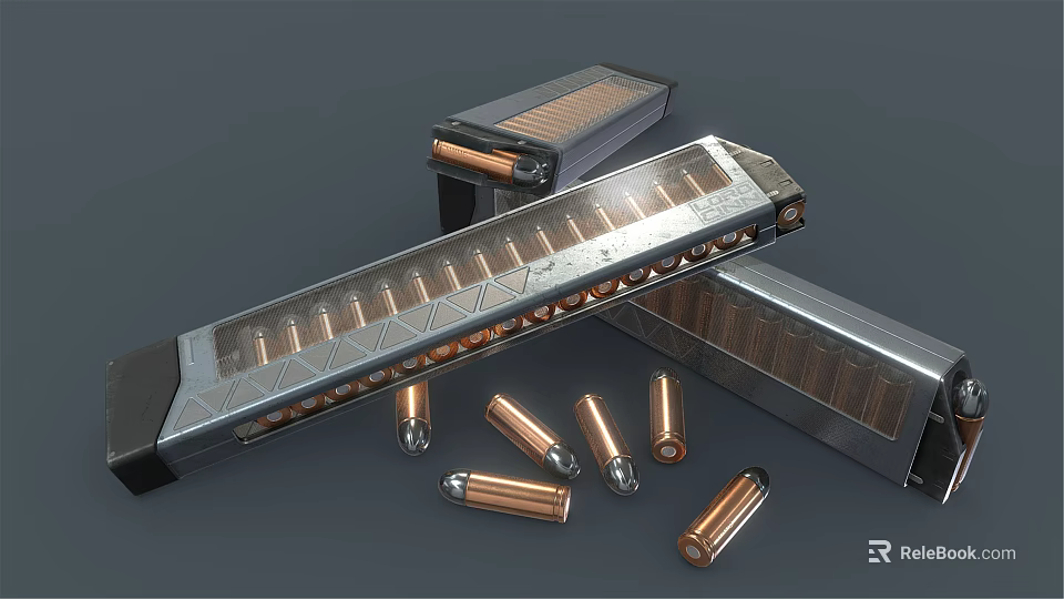 Tactical Firearm Magazine Design Featuring Copper Bullets And Metal Casings 3d model 