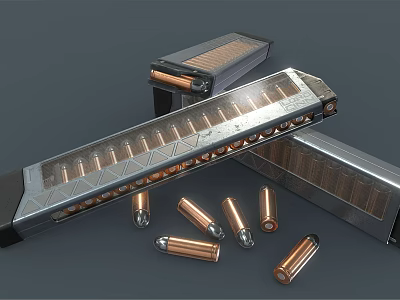 Tactical Firearm Magazine Design Featuring Copper Bullets And Metal Casings 3d model