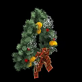 Green Tree Shaped Decorative Ornament Set With Yellow Red Flowers White Decorations And Red Bow