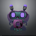 Cute Purple Green Cartoon Robot Character With Antennae Big Eyes Wings