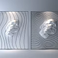Modern Background Wall With Black And Gold Textured Abstract Artworks And Wavy Lines