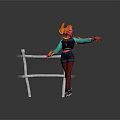 Orange Haired Character In Teal Top Black Shorts Near White Railings On Snowy Ground