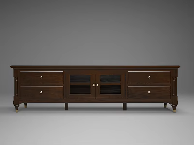 Traditional Dark Wooden TV Stand with Drawers and Glass Doors Classic Design for Living Room 3d model