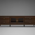 Traditional Dark Wooden TV Stand with Drawers and Glass Doors Classic Design for Living Room