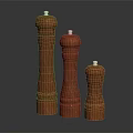 Three Wooden Pepper Grinders In Different Sizes For Kitchen Use 3d model