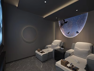 Modern Luxury SPA Sauna Interior With Starry Sky Ceiling Massage Chairs And Marble Floor 3d model