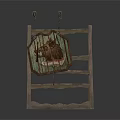 Ancient Medieval Shield With Intricate Decorative Patterns Hanging On Wooden Display Rack