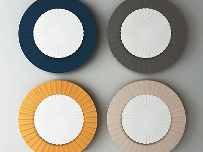 Round Framed Wall Art With Navy Dark Gray Orange Beige Frames And White Fan Design 3d model