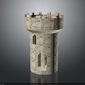 Medieval Stone Tower Architecture With Arched Windows And Crenellated Top Design