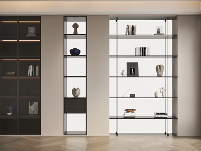 Modern Glass Bookcase Design With Open Shelves Decorative Items And Books 3d model