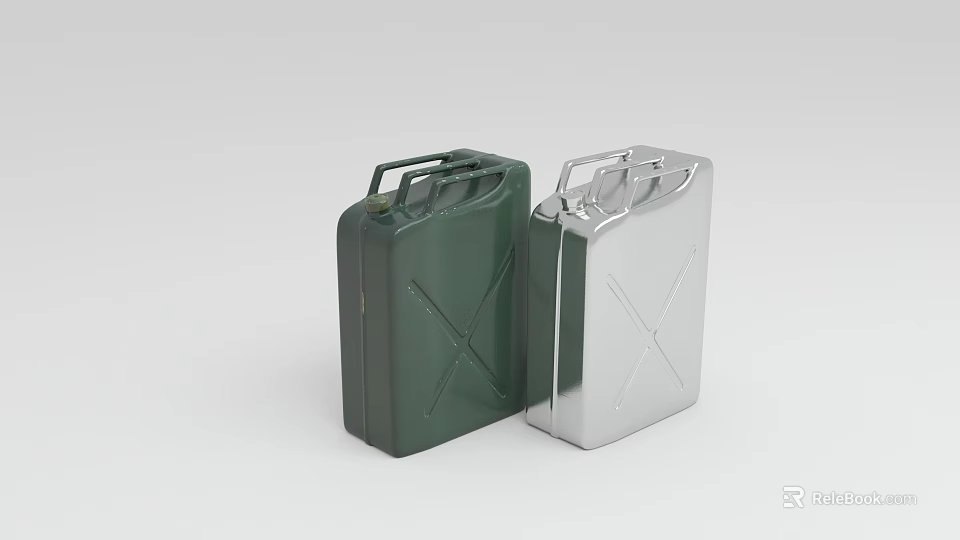 Industrial Metal Jerry Cans With Green and Silver Finish for Liquid Storage in Industry 3d model 