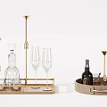 Elegant Modern Wine Serving Accessories With Gold Trays Glasses And Racks