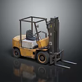 Yellow Heavy Duty Forklift With Metal Frame Cab Large Wheels And Forks