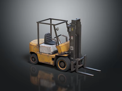 Yellow Heavy Duty Forklift With Metal Frame Cab Large Wheels And Forks 3d model