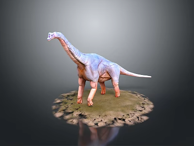 Long Neck Dinosaur 3D Model With Light Blue Gray Body Standing On Ground Platform 3d model