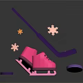 Pink Ice Skates And Purple Hockey Stick With Puck Snowflakes And Orange Decorations
