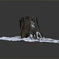 Wooden Tree Stump Covered With Fresh Snow On Natural Ground Texture