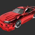Red Modified Sports Car Featuring Large Rear Spoiler And Black Wheels Design