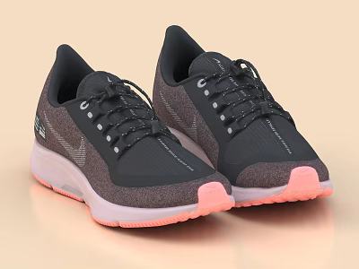 Sporty Running Shoes With Pink Sole And Dark Knit Upper 3d model