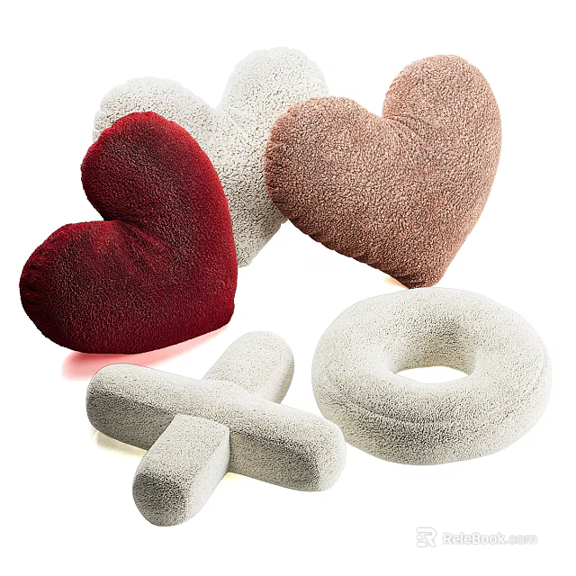 Plush Heart Shaped Cross Shaped Ring Shaped Bean Bag Chair In Red White Brown Gray 3d model 