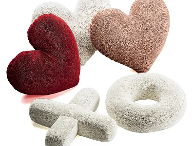 Plush Heart Shaped Cross Shaped Ring Shaped Bean Bag Chair In Red White Brown Gray 3d model