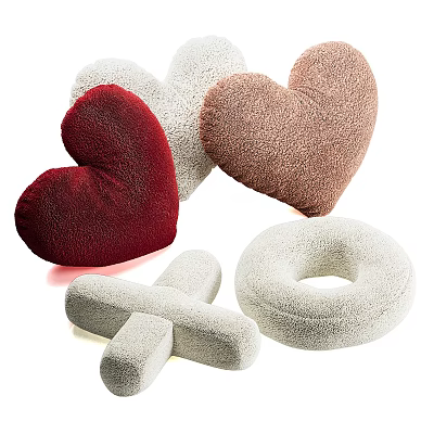 Plush Heart Shaped Cross Shaped Ring Shaped Bean Bag Chair In Red White Brown Gray 3d model