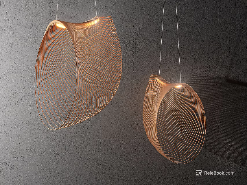 Copper Mesh Design Chandeliers Hanging With Soft Lighting And Dark Background 3d model 