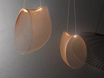 Copper Mesh Design Chandeliers Hanging With Soft Lighting And Dark Background 3d model