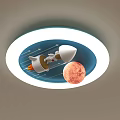 Round Kids Ceiling Light With Rocket Planet And Blue Background Design 3d model