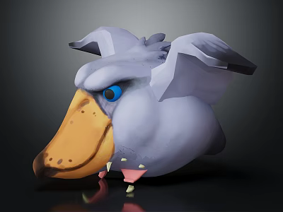 3D Low Poly Fantasy Creature Character With Gray Ears Bird Like Beak And Blue Eyes 3d model