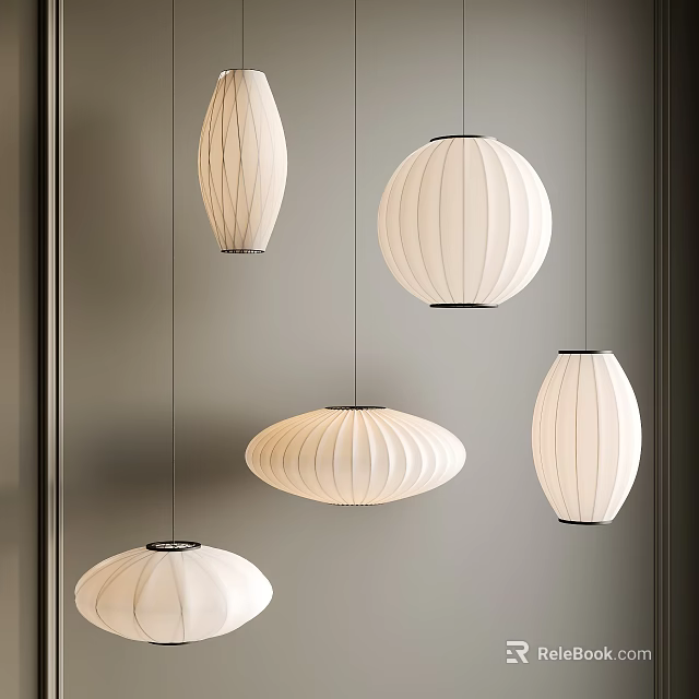 Modern Simple White Fabric Pendant Lights With Different Shapes For Interior Design 3d model