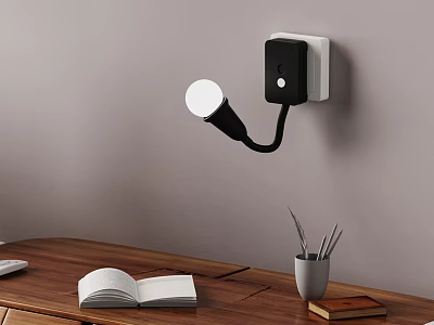 Modern Wall Mounted Lamp With Wooden Desk Open Book And Pen Holder 3d model