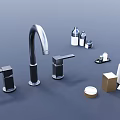 Modern Bathroom Faucet With Toiletry Bottles Small Boxes And Storage Bag