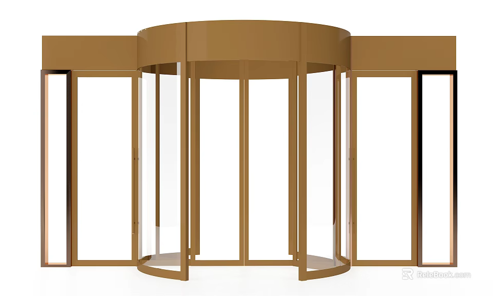 Golden Revolving Door With Glass Panels And Metal Frame Entrance Design 3d model 