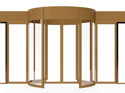 Golden Revolving Door With Glass Panels And Metal Frame Entrance Design 3d model