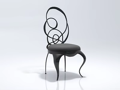 Modern Leisure Chair With Curved Black Metal Frame And Padded Seat Design 3d model