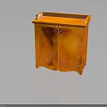 Orange Wooden Cabinet with Double Doors and Flat Decorative Top Modern Stylish Furniture Piece