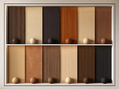 Wooden Wall Panels With Various Wood Grain Colors On Display Rack 3d model