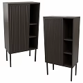 Modern Dark Sideboard with Vertical Slat Design Open Shelves and Slim Legs
