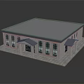 Modern School Building Featuring Gray Roof Large Glass Windows and Paved Entrance Porch