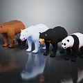 Five Different Colored Bear Figurines Standing Together on Gray Background