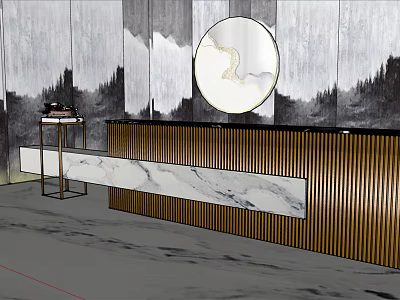 Modern Reception Desk With Marble Countertop Metal Accents And Round Mirror 3d model